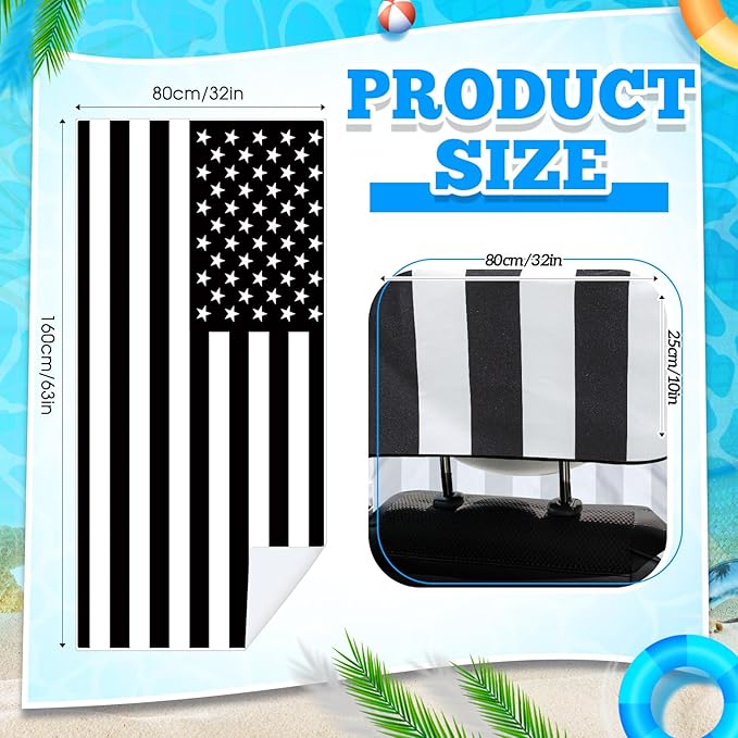Hahafelt 2 Pack Car Seat Towel Covers with Storage Bag 63 x 32 Inch Athletic Running Towel Seat Sweat Washable Non Slip Cover Gift for Car Outdoor Sport Activities (Black White American Flag)