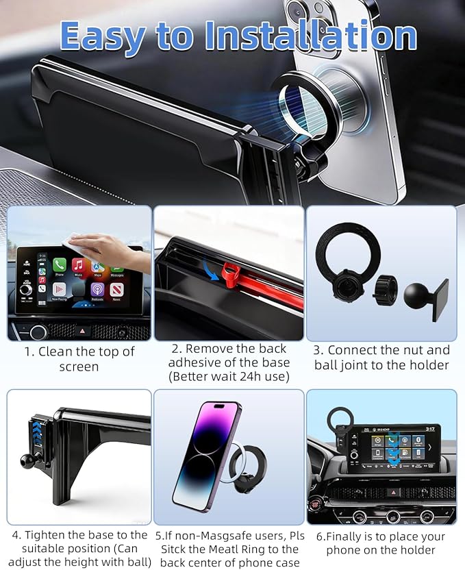 PZK Car Phone Mount for 2020-2025 2026 Toyota Highlander L/LE/Hybrid XLE Nightshade Accessories 8-inch Screen Compatible with Magsafe Phone Holder 360° Rotation Not Affect Vent (Not fit 12.3 inch)