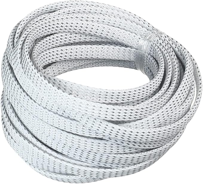 Aicosineg 32.81ft PET Flexible Braided Cable Sleeve 0.25inch Width Wire Loom Sleeving and Organizer Flexible Wire Mesh Sleeve Wrap Protector for TV Audio PC Cords from Pets Chewing Silver