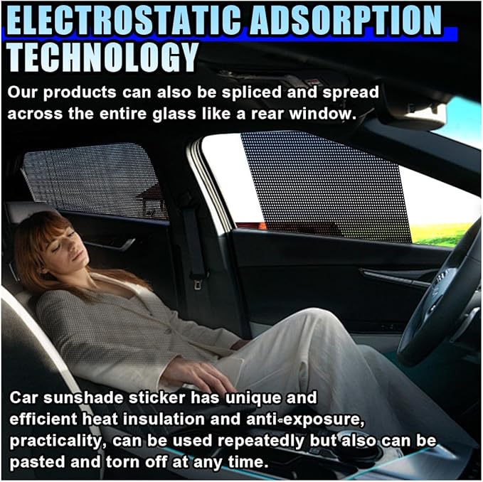 2PCS Car Side Window Sunshade, Block UV Rays Privacy Protector Car Static Cling Film Sticker, Reusable Washable Auto Shade Stickers for Heat Glare Protection, Window Film for Most Cars (2PCS)