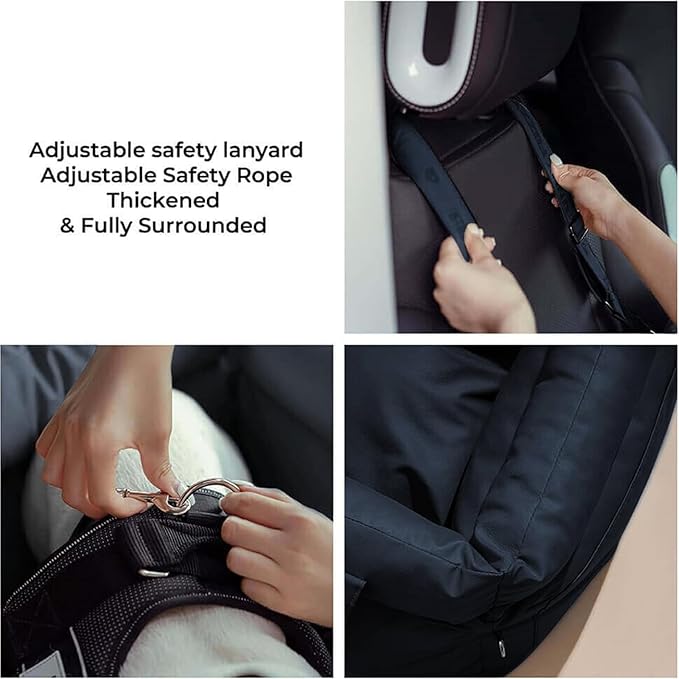 FUNNYFUZZY Leather Dog Car Seat for Small ＆ Medium Sized Dogs Up to 35lbs, Waterproof and Washable Dog Booster Seat Car Bed for Travel and Home,Portable and Safety(Black)