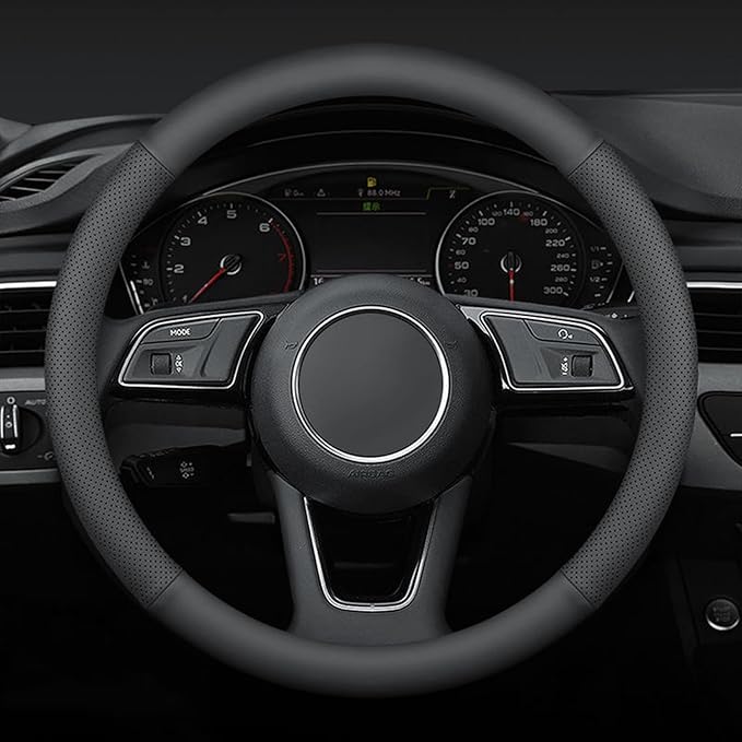Steering Wheel Cover Small Size 14-14.25 inch, Non-Slip Car Wheel Protector for Prius Civic Model 3 Model Y Camaro, Breathable Microfiber Leather, Black