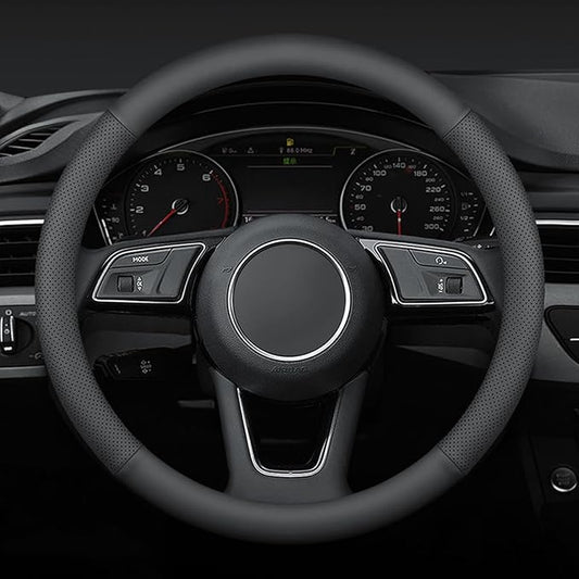 Steering Wheel Cover Small Size 14-14.25 inch, Non-Slip Car Wheel Protector for Prius Civic Model 3 Model Y Camaro, Breathable Microfiber Leather, Black