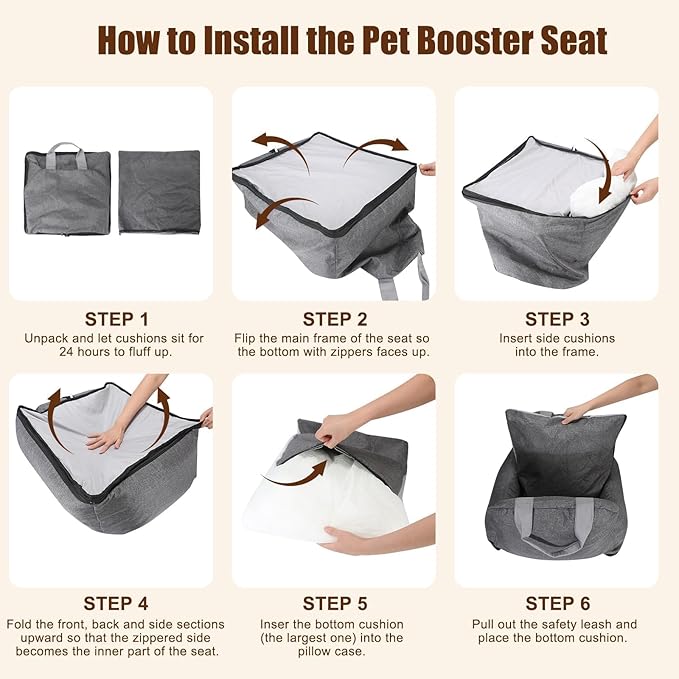 Car Seat for Small & Medium-Sized Dogs & Cats Up to 25 lbs – Cushy, Roomy, Washable, Carrier Seat with Headrest Harness, Seatbelt Anchor, Safety Leash, Storage Pockets & Thick Cushion