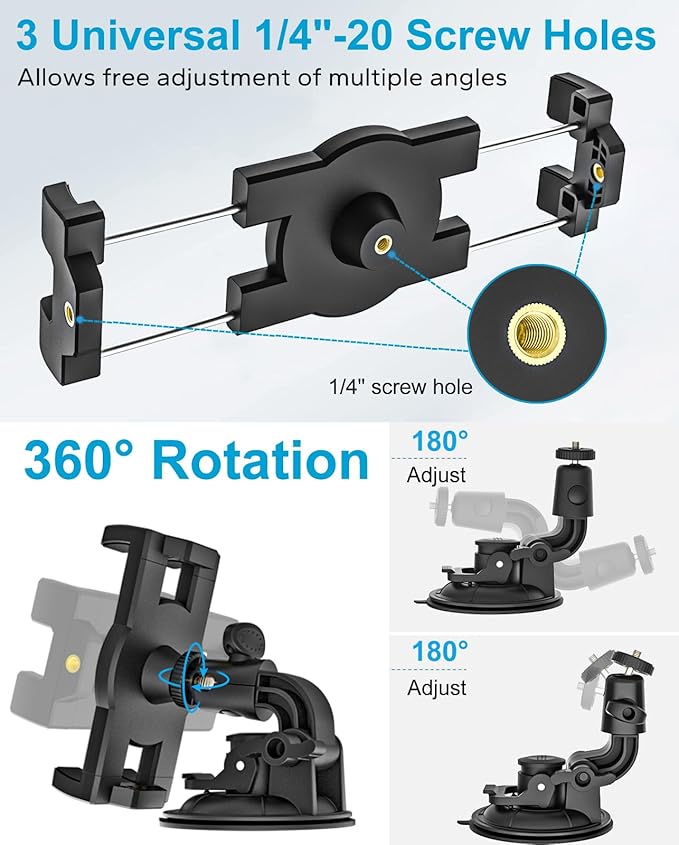 GDZN Suction Cup Windshield Tablet Holder for Car, Anti-Shake Dashboard Windshield Tablet Mount for Truck/Pickup/SUV, Car Mount with 1/4'' Screw for 4.7-13" iPad Pro, Galaxy Tab, iPhone, Gopro, Camera