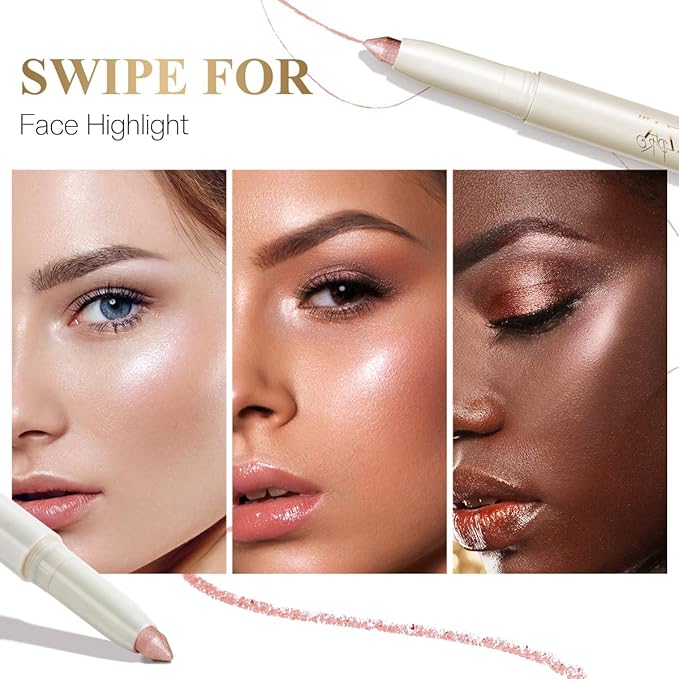 Eyeshadow Makeup Stick, Cream Shimmer, Eyeshadow Highlighter Makeup Eye Brightener Pencil Sticks Cosmetics, with Built-in Brush and Sharpener