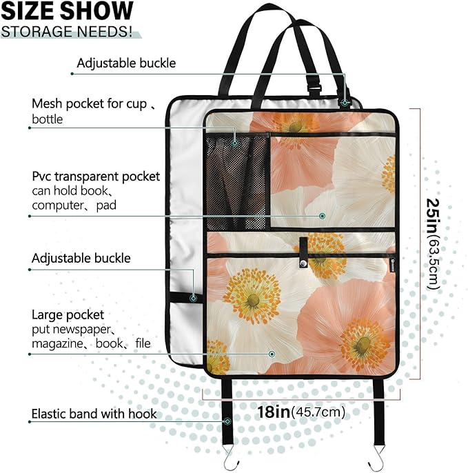 Pop Art Poppy 1 Pack Backseat Car Organizer with Storage Pockets Seat Back Organizers for Kids Kick Mats Backseat Protector Automotive