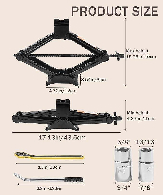 Bylikeho Scissor Jack Lift - 2 Ton Car Tire Jack Tool, Universal Emergency Kit with Lug Wrench, Portable Tire Changing Kit for Car, Truck, SUV