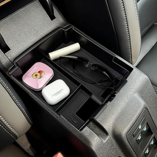 Zxiaochun Center Console Tray Compatible with 2025 2026 Ford Bronco 4-Door Accessories, Full Size Console Armrest Box Organizer, ABS Plastic Black (NOT for Manual & 2-Door & Sport Model)