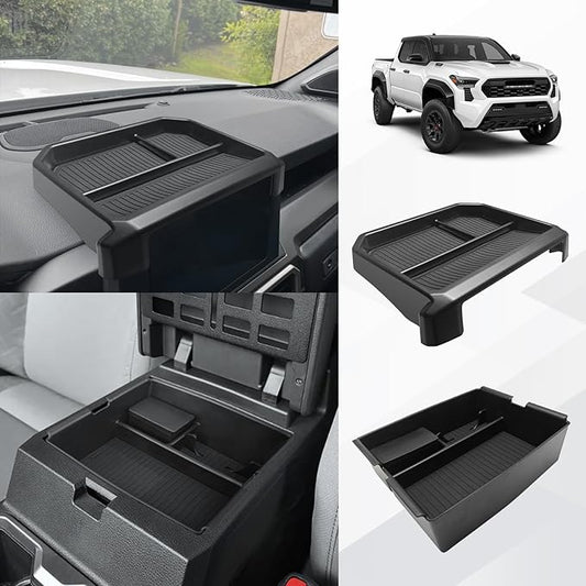 Muslogy Center Console Organizer Compatible with 2024 2025 2026 Toyota Tacoma 4th Gen Accessories Interior Storage Box Insert Tray Phone Pocket(Console Organizer+Dash Storage Box)