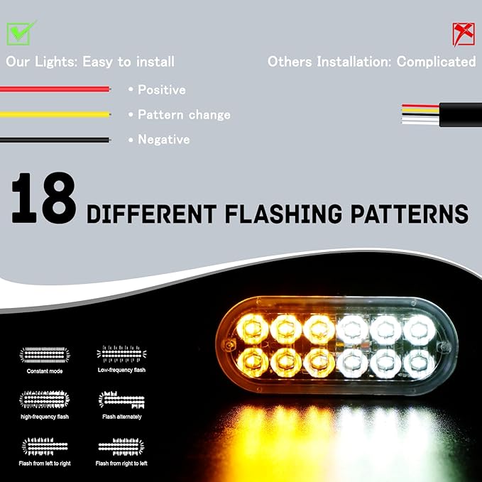 SEISSO 4-Pack 12 LED Amber Strobe Lights Vehicles Trucks Emergency Strobe Lights Kit 12V -24V Warning Hazard Flash Lights Bar Grill Grille Surface Mount Super Bright Waterproof, Amber/White