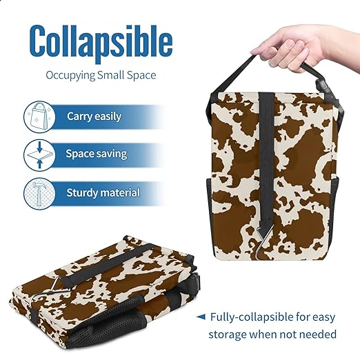 Brown Cow Print Car Trash Can with Lid Collapsible Reusable Waterproof Car Garage Bag,Automotive Garbage Can,Car Accessories Interior Car Organizer
