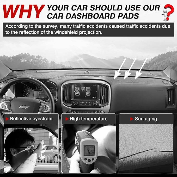 Autorder Dashboard Cover Mat for 2015-2020 2021 2022 Chevrolet Chevy Colorado Accessories Dash Cover Flannel Dash Mat Sunshade Glare UV Rays Protector