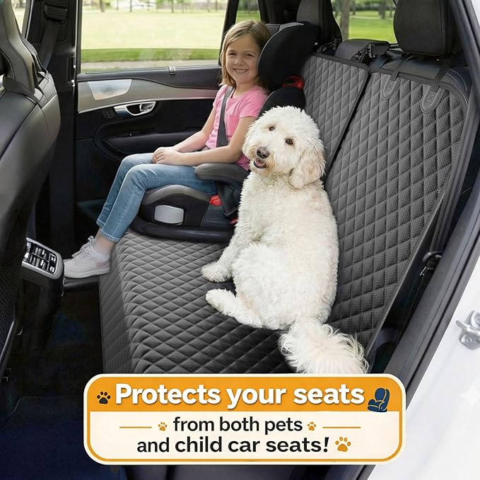 Dog Car Seat Cover for Back Seat, Waterproof Back Seat Cover with Zippered Armrest Access, Non Slip Rear Bench Cover for Cars SUVs and Trucks - 60W