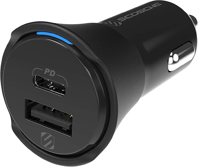 Scosche CPDCA38 38W USB-C Cigarette Lighter Adapter, Dual Car Charger with USB-A and USBC Fast Charging Port Compatible with iPhone 16/15/14/13/12, Samsung Galaxy S25/S24/S23 & Type-C Android Devices