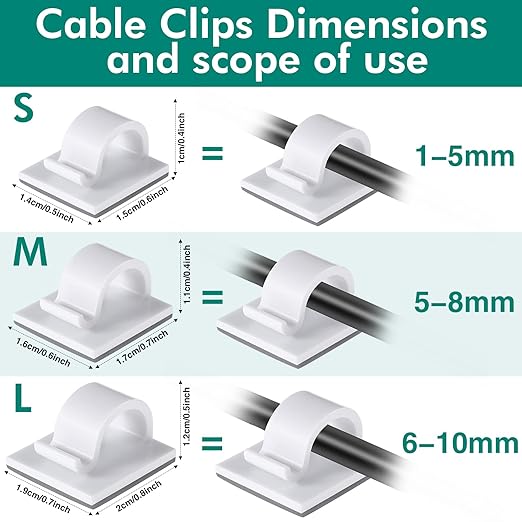 Namalu 240 Pcs Cable Clips Outdoor Wire Clip Adhesive Cable Hook Cord Organizer Holder R Shape Christmas Light Clip for Desk Wall Cable Management String Lights Fairy Light Decoration(White, Medium)