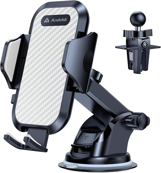 andobil Car Phone Holder Mount (Bumpy Roads Friendly) Military-Grade Phone Holders for Your Car Dashboard Windshield Air Vent Cell Phone Car Mount for iPhone 16 Pro Max 15 14 13, Samsung Silver