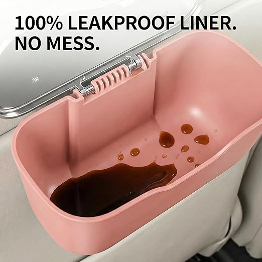 Car Trash Can with Lid - Leakproof Hanging Car Garbage Bin for Door & Seat Back - Waterproof Auto Trash Bag & Multifunctional Storage Organizer for SUV, Truck, Sedan (Pink)