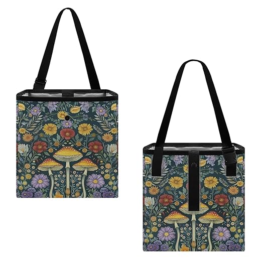 Retro Mushroom Daisy Floral Print Car Trash Bag Hanging, Garbage Bag and Water Resistant Trash Can for Car, Leakproof Trash Can for SUV Truck Car Accessories
