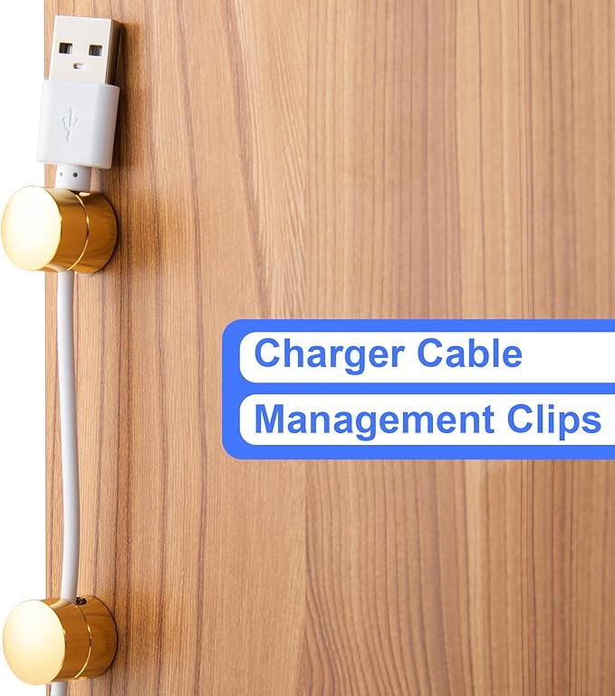 SmallCat 5 Sets Charger Holders for Cords, Gold Adjustable Cable Anchor Holders, Adhesive Metal Cord Clips, Cable Management Wire Organizers for Desk, Office, Nightstand