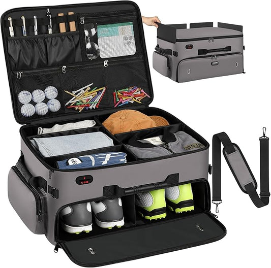 Mogplof Extra Large 2 Layer Golf Trunk Organizer, Golf Gifts for Men Golfers, 20"x 14"x 10" Water-Resistant Car Durable Golf Organizer for 2 Pair Shoes, Balls, Tees, Clothes, Gloves, Accessories