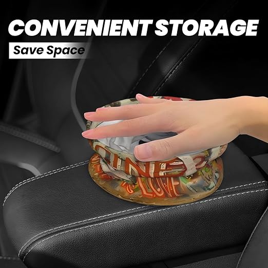 Rectangle Peace Sign Graffiti All You Need Is Love Car Trash Can Leak Proof Hanging Waterproof Garbage Can Multipurpose Trash Bin for Car SUV Front Seat Headrest Collapsible Portable Storage Pocket