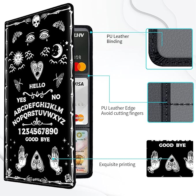 Car Registration and Insurance Card Holder, Premium Leather Vehicle Wallet Cover for Glove Box Car Organizer Drivers License/Cards/ID - Essentials Document Holder, Spirit Ouija Board