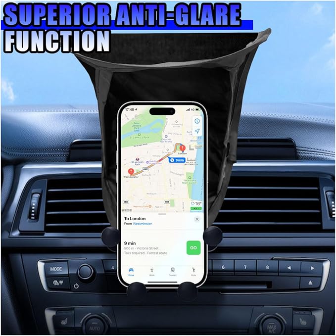 Car Smartphone Sunshade, Foldable Anti-Glare Cell Phone Sun Protection Umbrella, Universal High Elasticity Skeleton Auto Smartphone Heat-Insulating Sun Cover Accessory for Most Cars (Black)