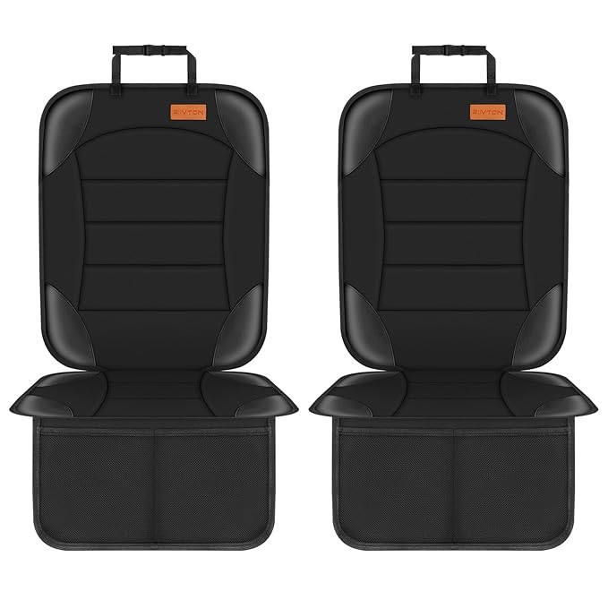Siivton Car Seat Protector for Child Seat Cushion for Leather and Fabric Seats, 2 Mesh Pockets, Non-Slip Backing, Carseat Protectors for Vehicles, Baby, Pets (2 Pack)