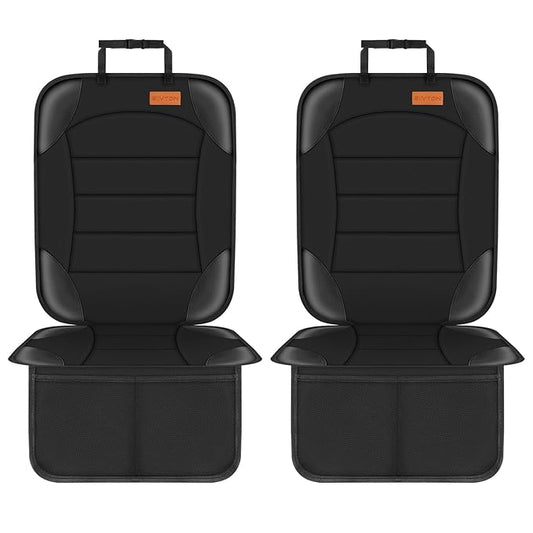 Siivton Car Seat Protector for Child Seat Cushion for Leather and Fabric Seats, 2 Mesh Pockets, Non-Slip Backing, Carseat Protectors for Vehicles, Baby, Pets (2 Pack)