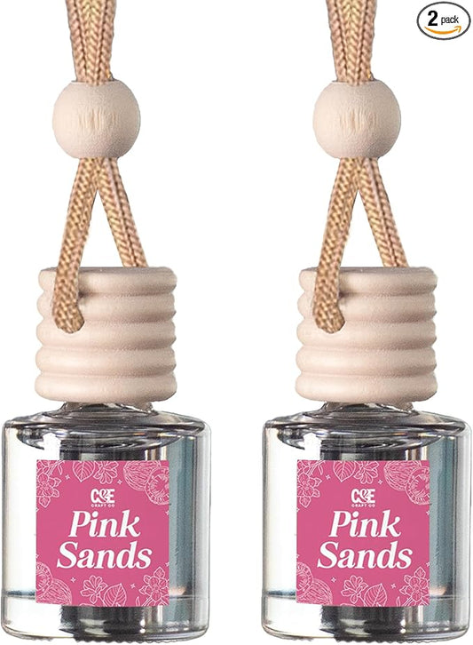 C&E Craft Co Hanging Car Air Freshener Diffuser 2 Pack, Long Lasting Fragrance Oil Car Freshener, Glass Bottle Auto Air Freshener, Made in USA (Pink Sands)