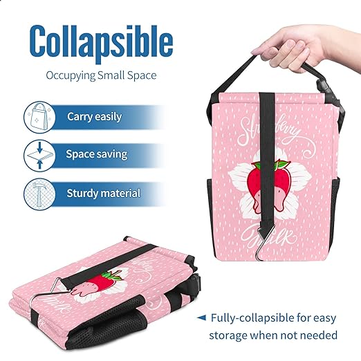Milk Strawberry Collapsible Reusable Waterproof Trash Can with Lid - Automotive Garbage Can, Interior Car Organizer