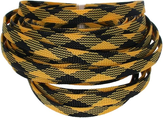 Aicosineg Cable Sleeve Braided Sleeving PET Wire Loom Tubing Cable 32.81ft-2/5inch Wrap Protector for HiFi Audio and Video Headphone Cable Protect Wires from Chewing of Pets Black and Yellow