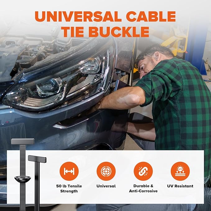 Nylon Universal Cable Tie Buckle - Upgrade Fastening Clip Zip Ties for Car Repairs 100PCS - Carbon