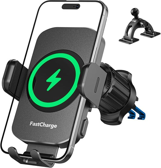 Wireless Car Charger,【80+LBS Safest Strongest】 2026 Upgrade Car Phone Holder Mount 15W/10W/7.5W Fast Charging 360° Rotation for Dashboard Windshield Vent Compatible with iPhone 17 16 Samsung