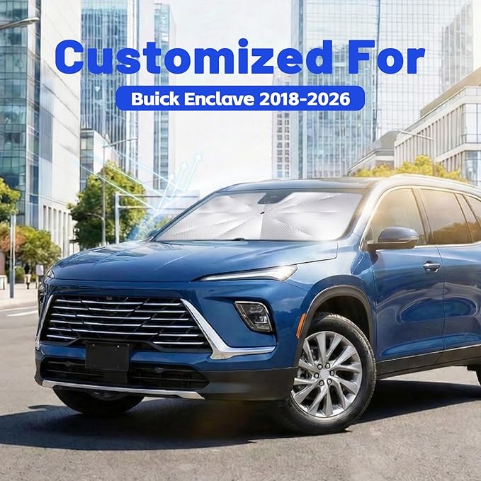 Car Windshield Sun Shade for Buick Enclave 2018-2026 –[Reflective Coated Fabric] Sunshade Umbrella for Front Window, Car Shades Sun Visor Keep Car Cool and Protects Interior, 1:1 Exact Fit