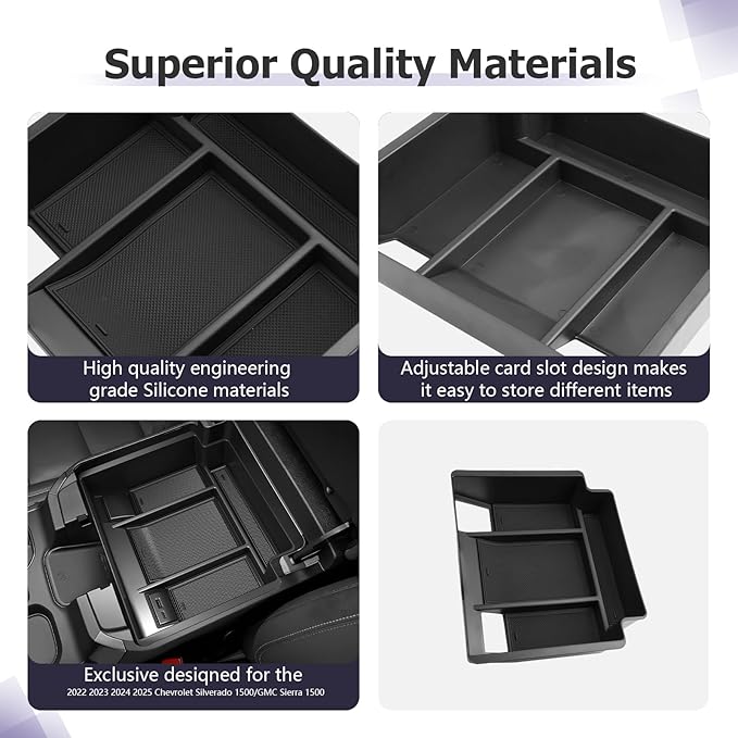 LUWU Center Console Organizer Compatible with 2022-2024 2025 2026 Chevy Silverado/GMC Sierra 1500 & 2024 2025 2026 Chevrolet Silverado/Sierra 2500HD 3500HD Black (ONLY for Full Console w/Bucket Seat)
