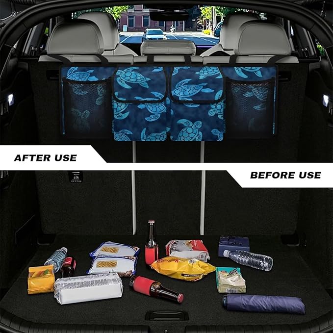 Blue Turtles Car Trunk Organizer Hanging Car Back Seat Storage Bag Collapsible Auto Cargo Bag Auto interior Accessories for Most Sedans SUV Jeep Trucks MPV