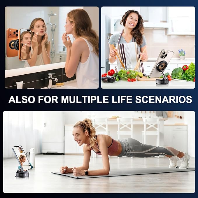 2026 Upgraded Vacuum Magnetic & Suction Phone Mount - Magsafe Car Mount, 20 Super Magnets, 360° Rotation - Foldable & Adjustable for Car/Gym/Mirror, Compatible with iPhone 17 & Android
