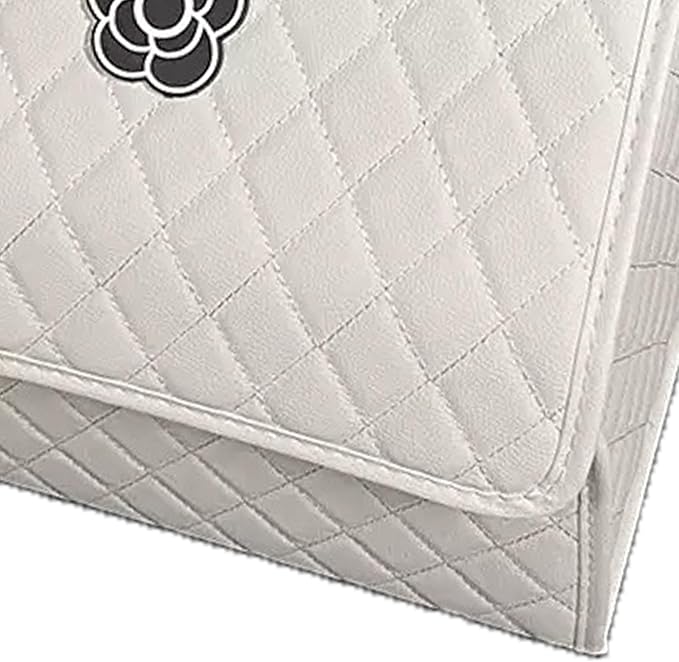 Tissting Car Storage Box PU Leather Trunk Suv Organizer with Lid, 33x31x29cm White Garage Cargo Organizer for Camping Picnic Shopping