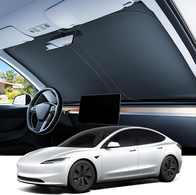 REEVAA Upgraded for Tesla Model X 2021-2026 Windshield Sunshade [Tailored Fit, 99% Sun Protection] Foldable Sun Shade Car Accessories with Storage Bag