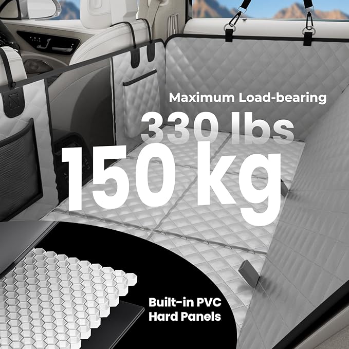 Dog Car Seat Cover for Back Seat, Waterproof Leather Fabric Back Seat Extender for dogs 52.4 * 24.4in, Foldable in The Car, Hard Panels Bottom Support to 330 lbs, for Cars/Mid-Size SUV/Small Truck