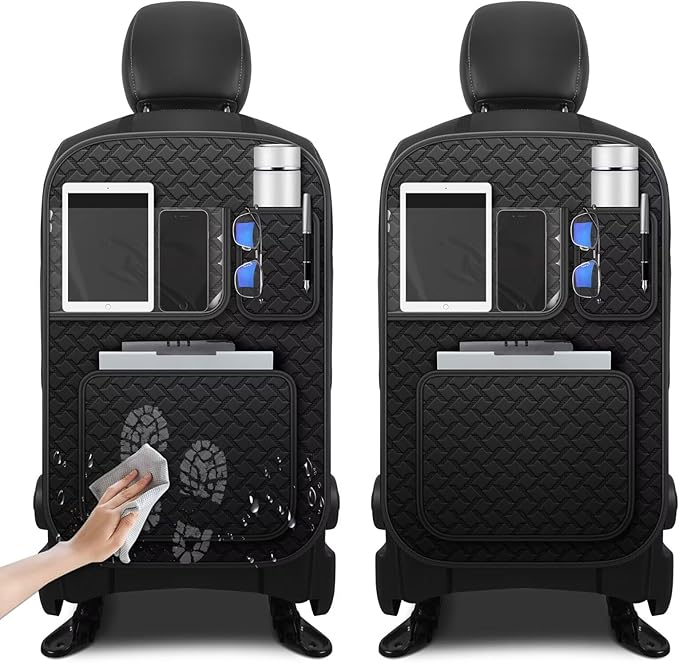 Back Seat Protector 2 Pack Fit For Kia K4 Car Kick Mats with Touch Screen Tablet Holder Storage Organizer Waterproof Dirt Proof Faux Leather Auto Accessories for Kids (1 Pair Black)
