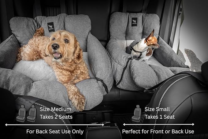 JACKO & CO Premium Medium Dog Car Seat – Safe & Cozy Travel Bed for Small & Med Dogs, Puppies, Pets under 40lbs, Clip-On Leash, Side Pockets, Water-Resistant, Machine Washable (Black Medium (25-40lbs)