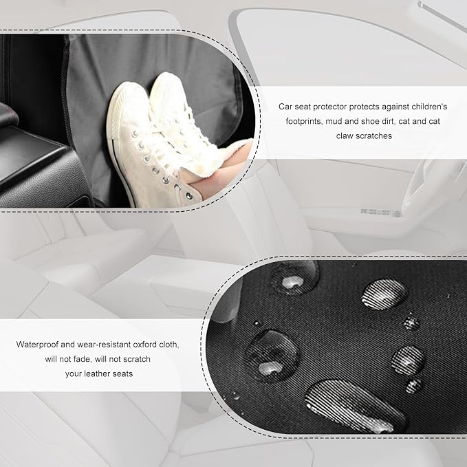Kick Mat Back Seat Protector, Waterproof Car Backseat Protective Kick Mat with 2 Mesh Pockets, Large Vehicle Seat Back Kick Mat Organizer for Kids, Car Accessories