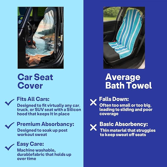 2 Pack Car Seat Towel Covers, Sweat Protector for Front Seats, Premium Thickened Microfiber with Acadia National Park, Breathable & Quick Dry, Slip-on Headrest Pocket for Gym Running Universal Fit