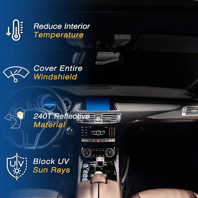 Windshield Sun Shade - Car Sun Shade Windshield, Compatible for Tesla Model 3/Y Customized, Tesla Model 3/Y Accessories 2025 Foldable Front Window Sunshade, Upgraded UV Protection Fabric