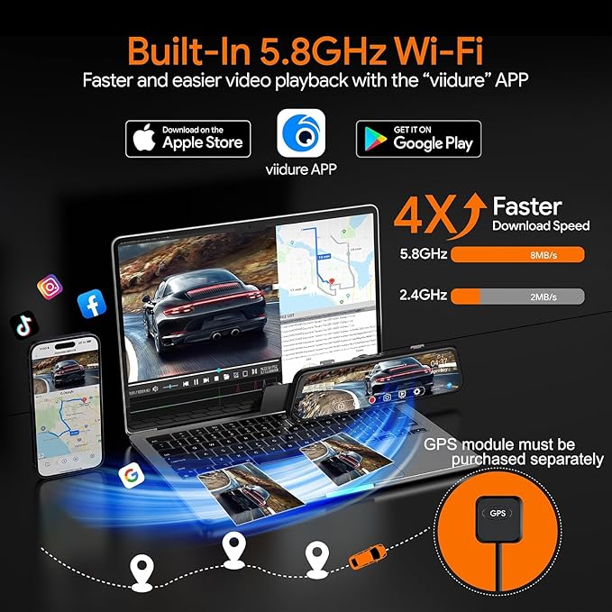 3 Channel Mirror Dash Camera for Cars, Triple Rear View Mirror with Front 4K/3K, Inside and Rear 1080P with WiFi, G-Sensor, Night Vision, Reverse Assist, Parking Monitoring (Include 64GB Card)