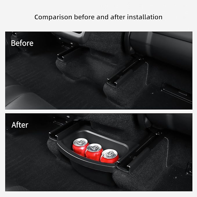 LUCKEASY Rear Center Console Floor Storage Box For Tesla Model Y Juniper 2025 2026 Storage Organizer 2nd Row Center Console Rubbish Bin Can TPE For Model Y Accessories Black