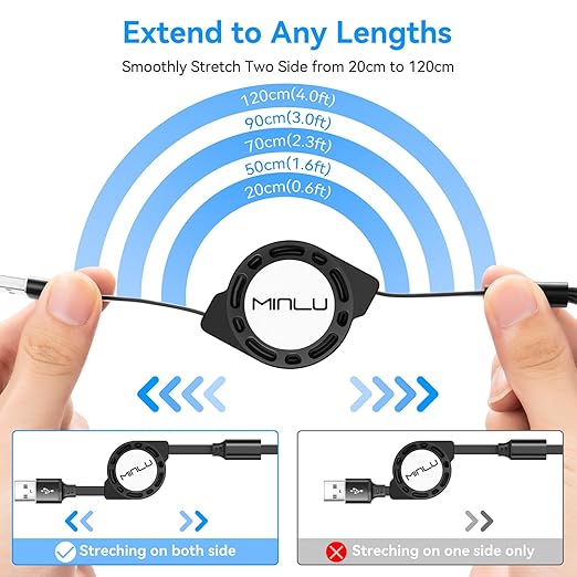 MINLU Multi Charging Cable 3A, 2Pack 4ft Retractable Multi Charging Cord 3 in 1 Charging Cord, USB C Charger Adapter with Lightning/Type C/Micro USB Ports for Cell Phones/iPhone/Samsung/PS/Tablets